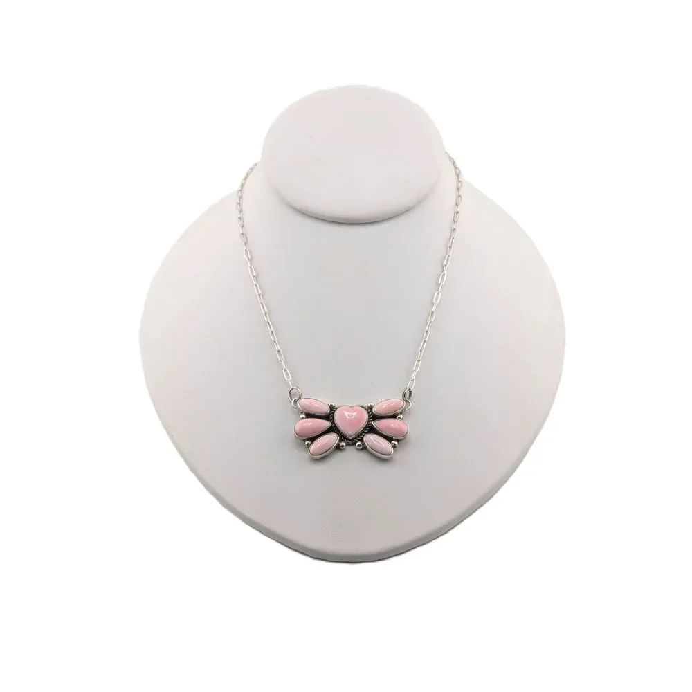 Native American Heart Cluster Pink Conch Shell Pendant‎ Chain Necklace Jewelry** - Picture 5 of 10